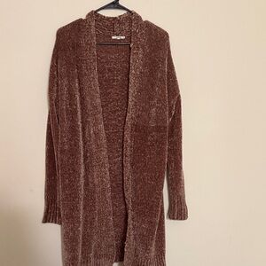 Tularosa Chocolate Brown Open-Front Chenille Cardigan